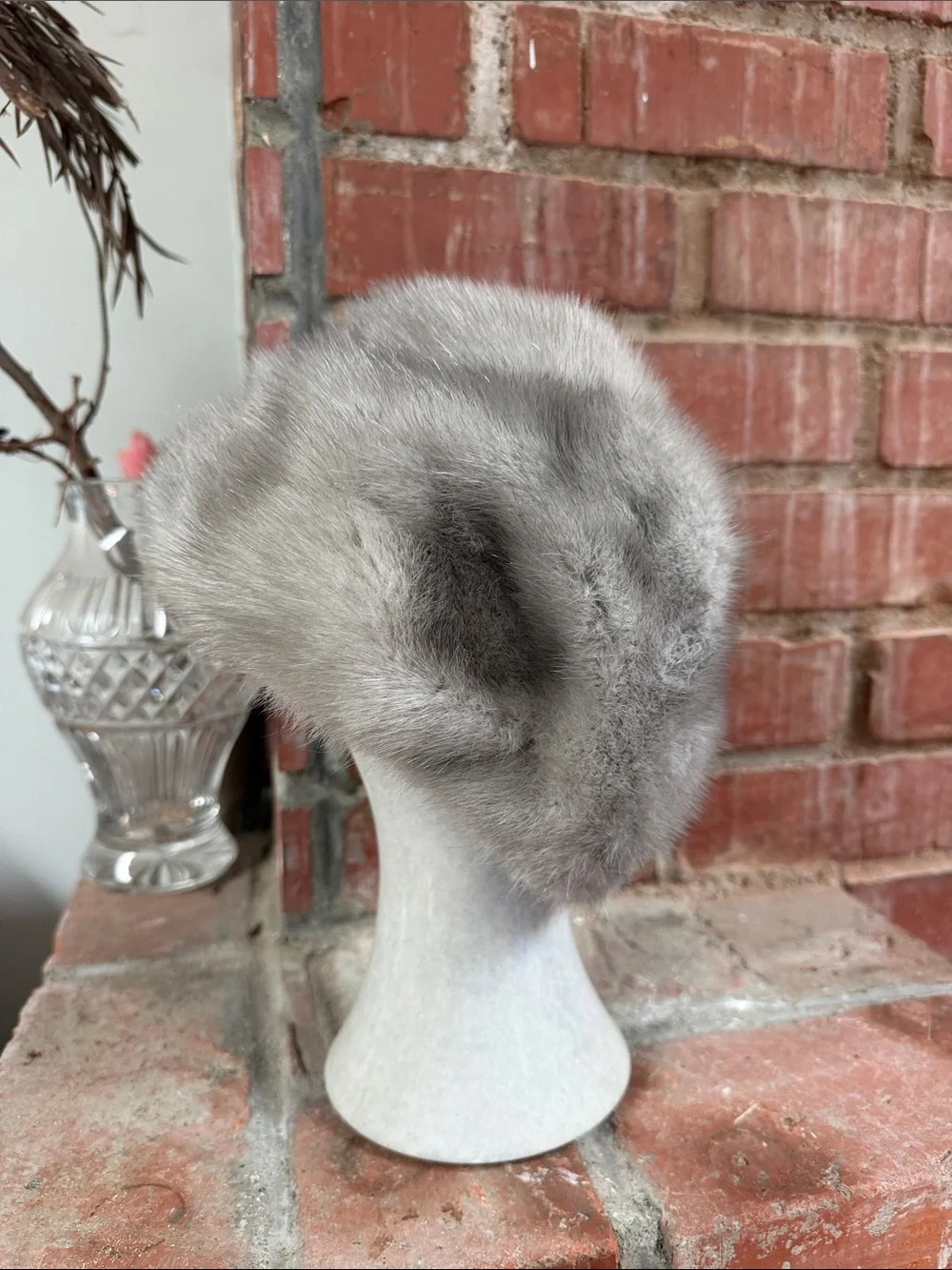 Vintage Luxury Genuine Fur Pillbox Hat- Light Gray